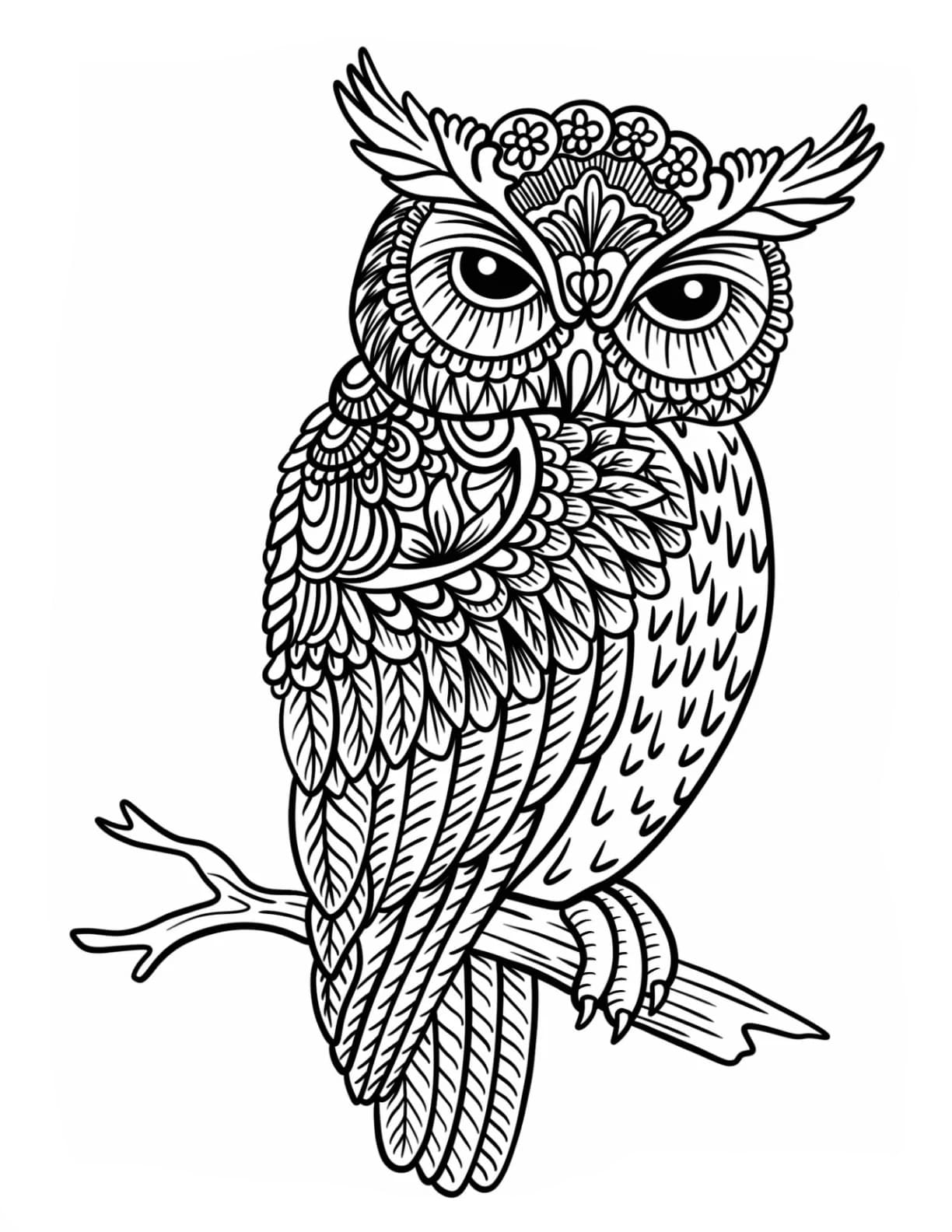 Ugle Sidder På En Trægren Zentangle Tegninger til Farvelægning