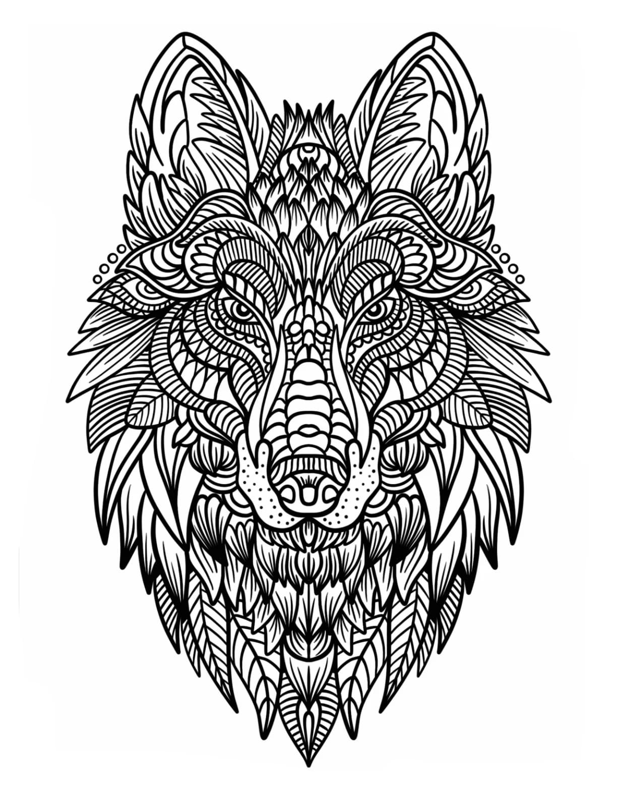 Ulvehoved Zentangle Tegninger til Farvelægning