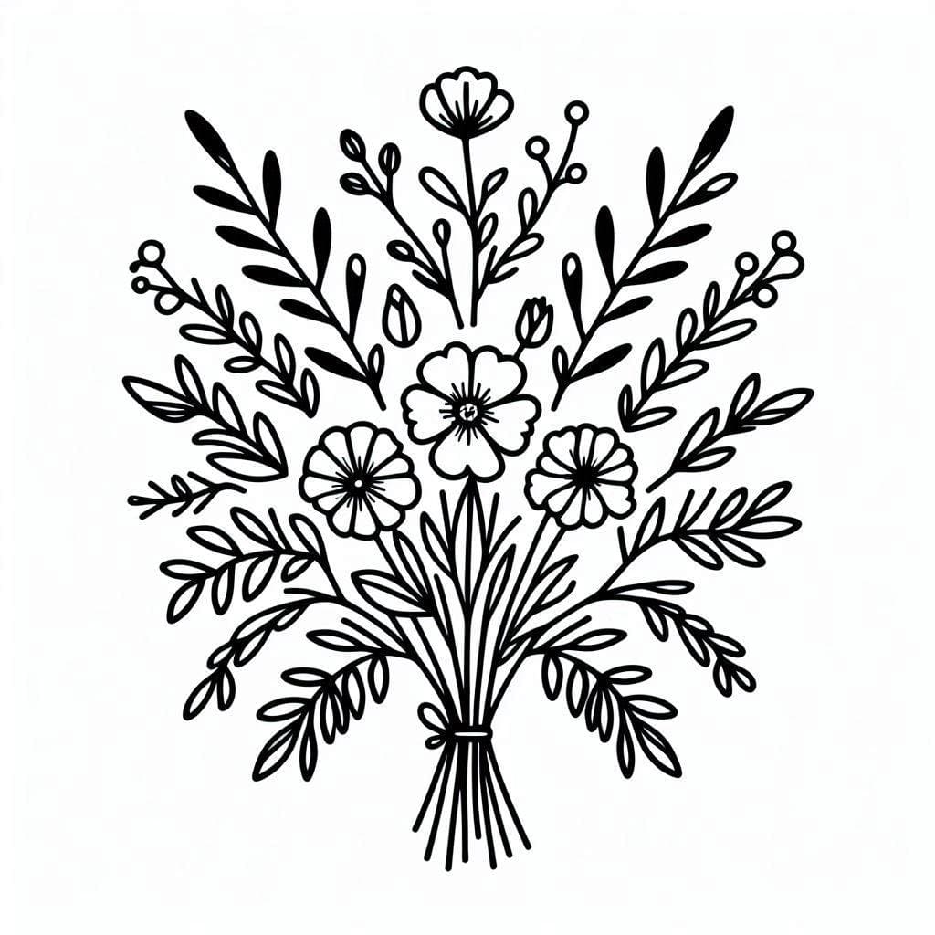 Blomsterbuket for børn gratis Tegninger til Farvelægning