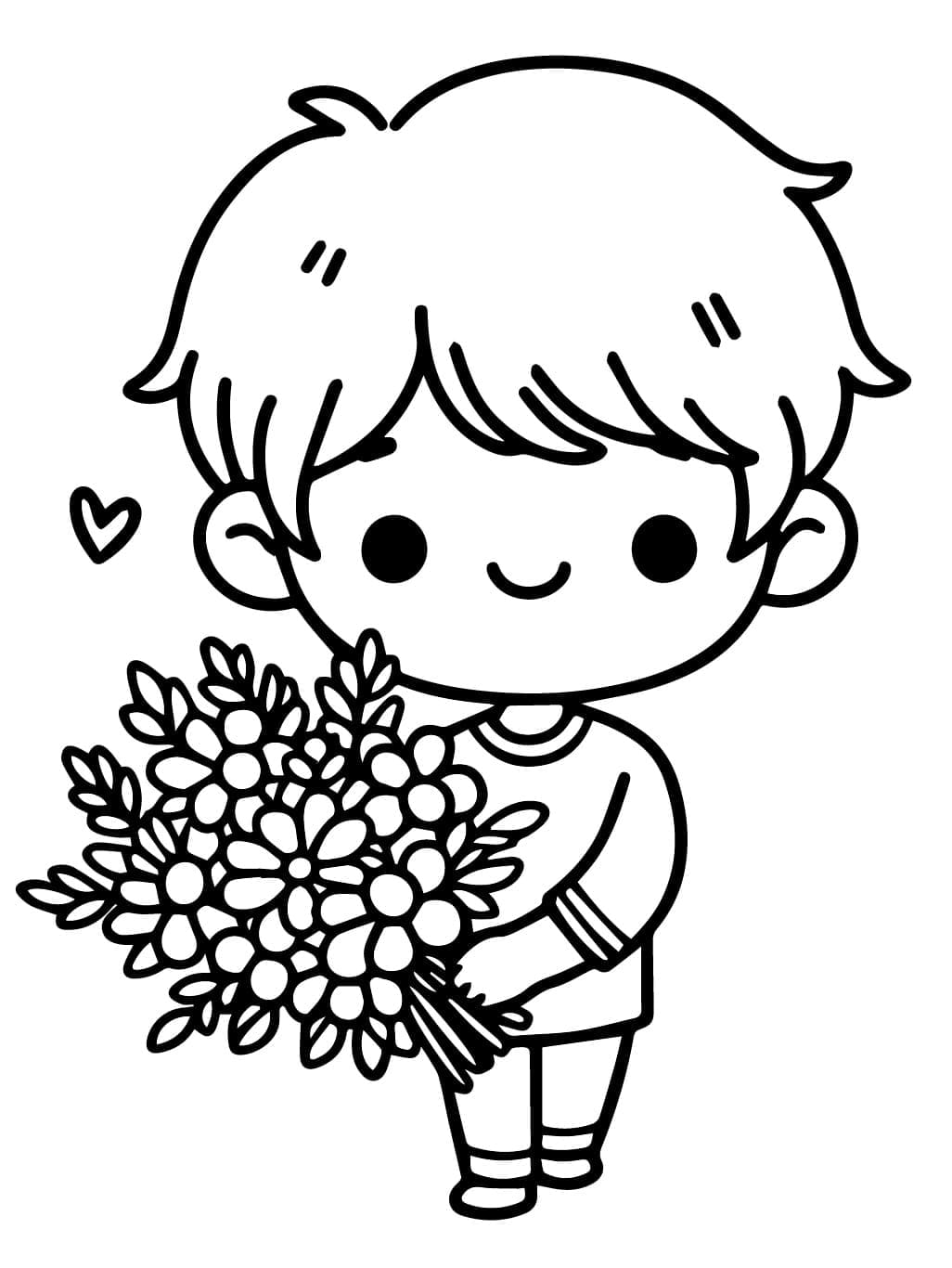 Lille dreng med blomsterbuket Tegninger til Farvelægning