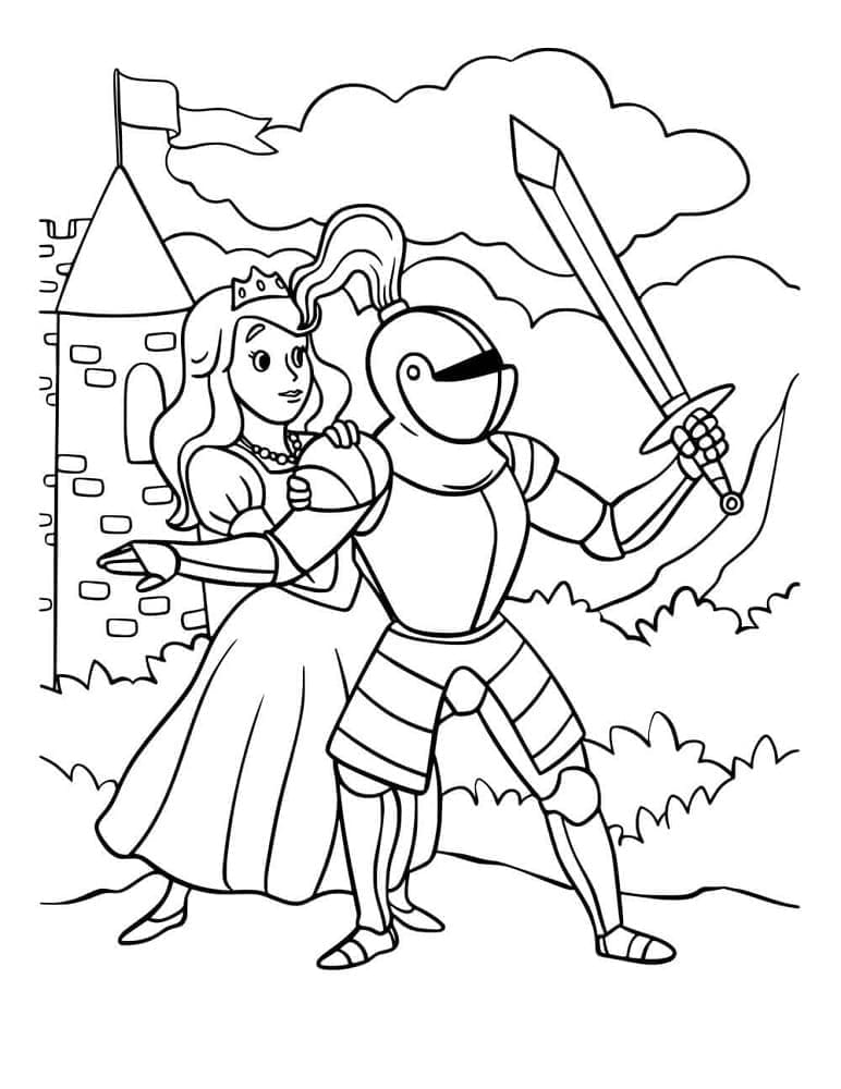 Ridder beskytter prinsessen Tegninger til Farvelægning