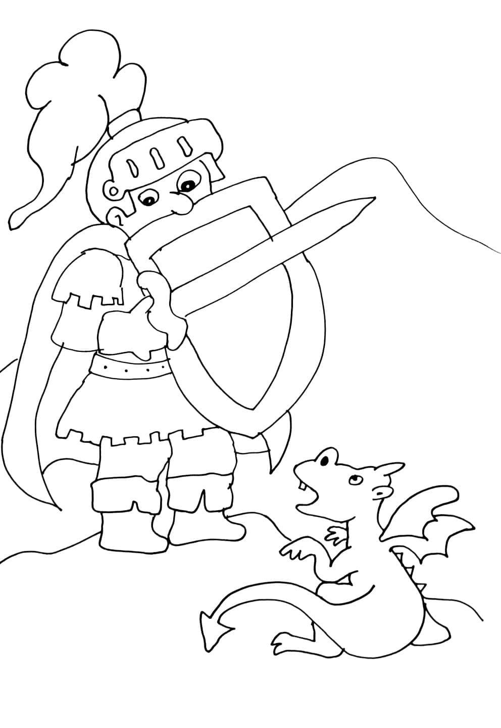 Ridder og Lille Drage Tegninger til Farvelægning