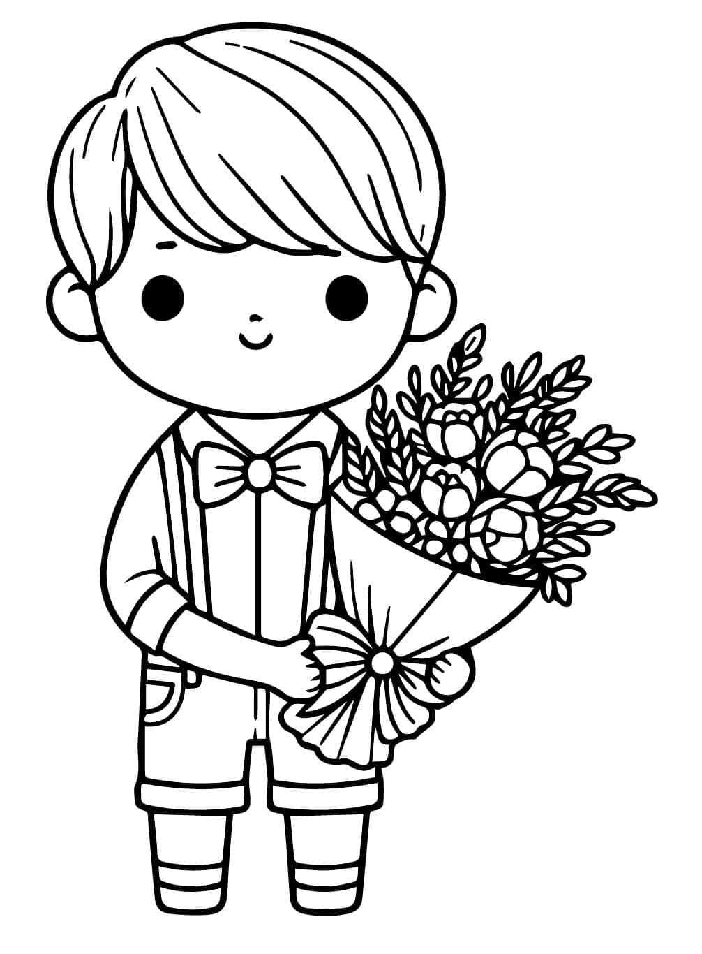Sød dreng med blomsterbuket Tegninger til Farvelægning