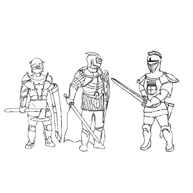 Tre riddere Tegninger til Farvelægning