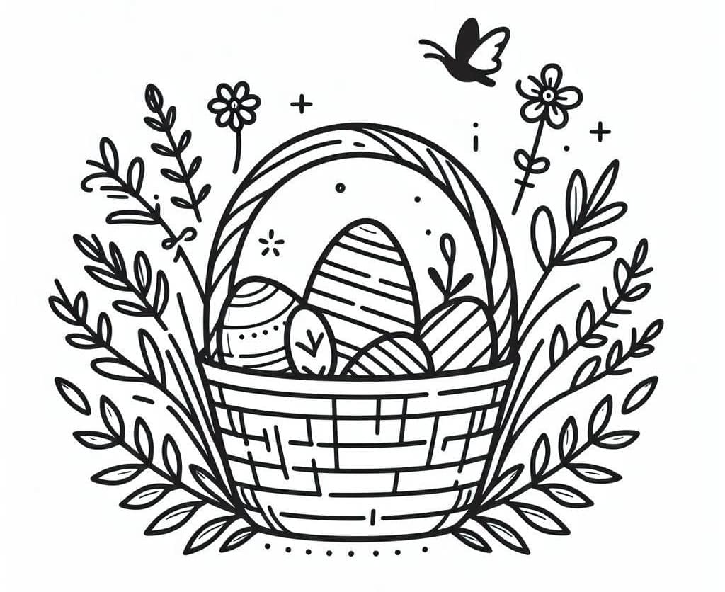 En smuk påskekurv Tegninger til Farvelægning