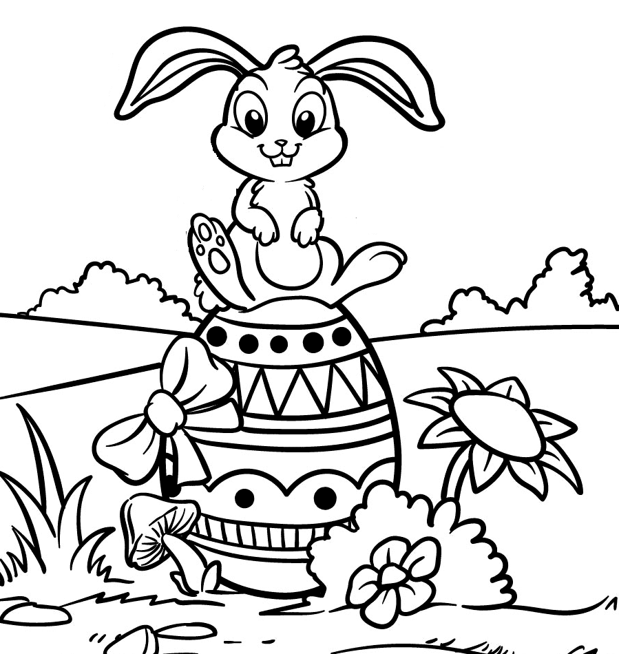 Kanin sidder på påskeæg Tegninger til Farvelægning