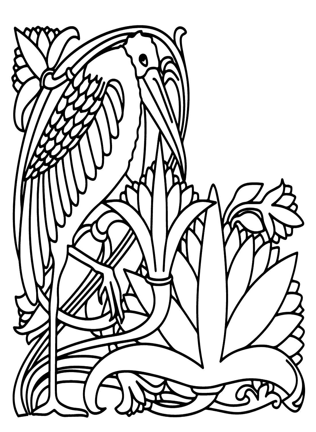 Kunst Nouveau-stork Tegninger til Farvelægning