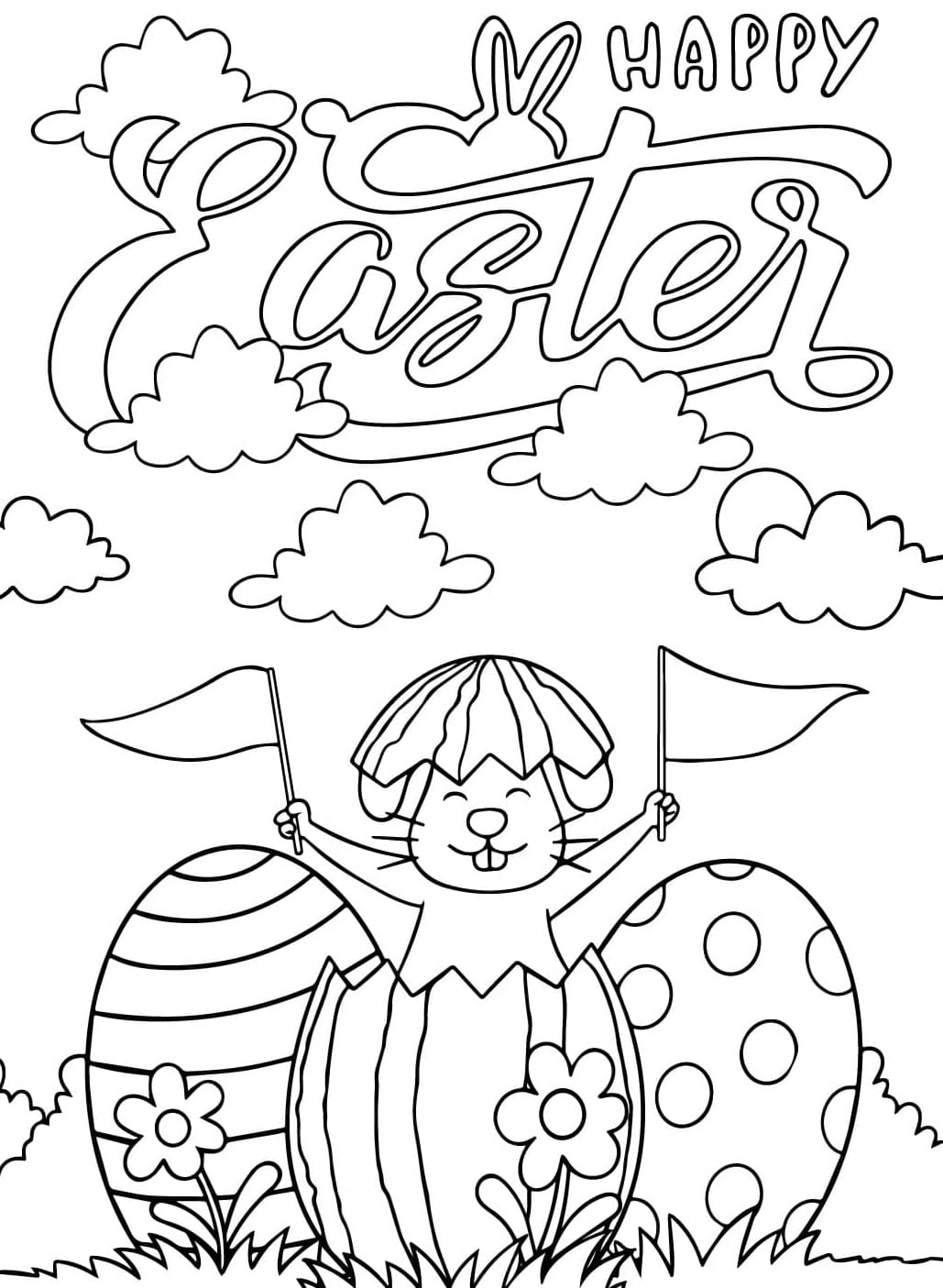 Påskeæg og kanin gratis Tegninger til Farvelægning