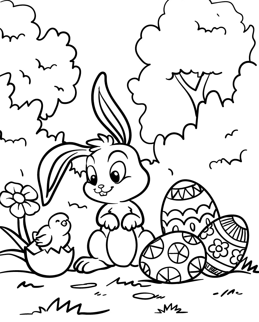 Påskehare med kylling Tegninger til Farvelægning
