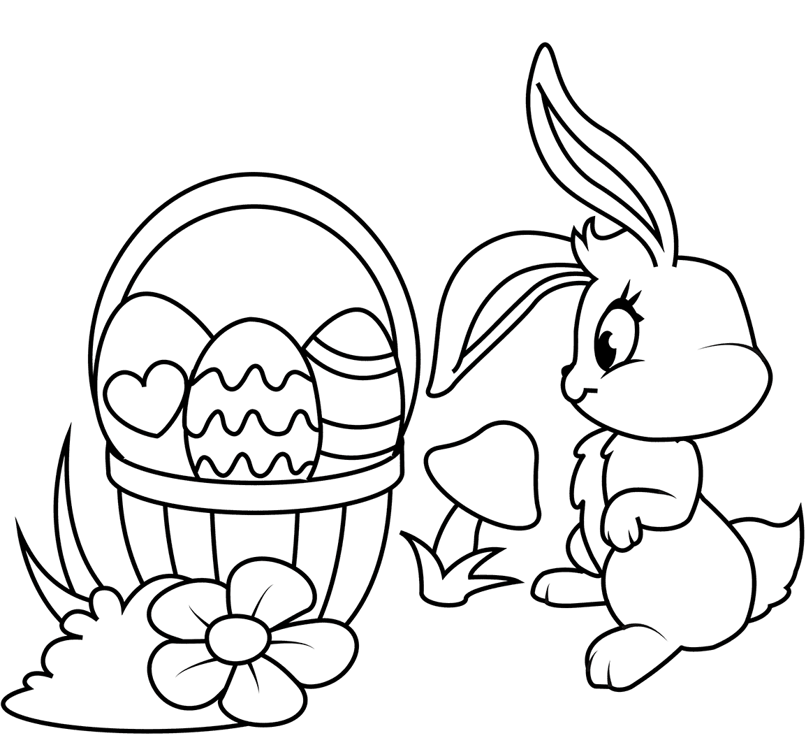 Påskekurv og kanin Tegninger til Farvelægning