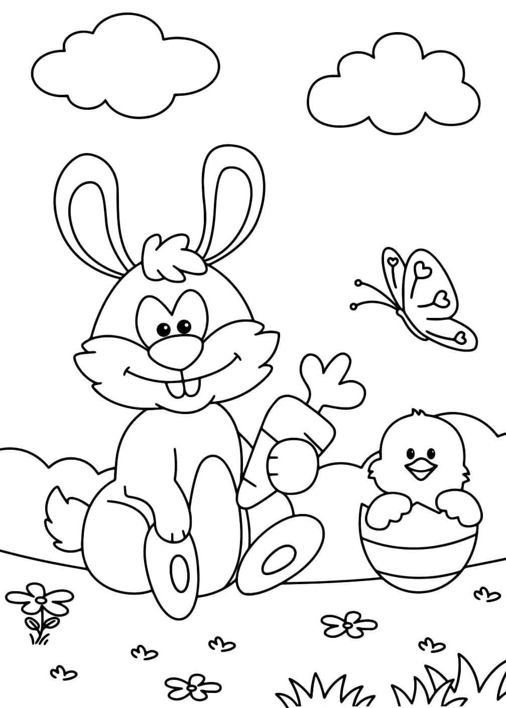 Påskekylling og -hare Tegninger til Farvelægning