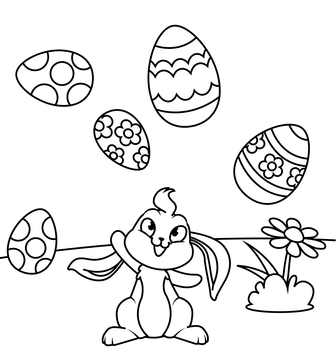Sød kanin jonglerer med påskeæg Tegninger til Farvelægning