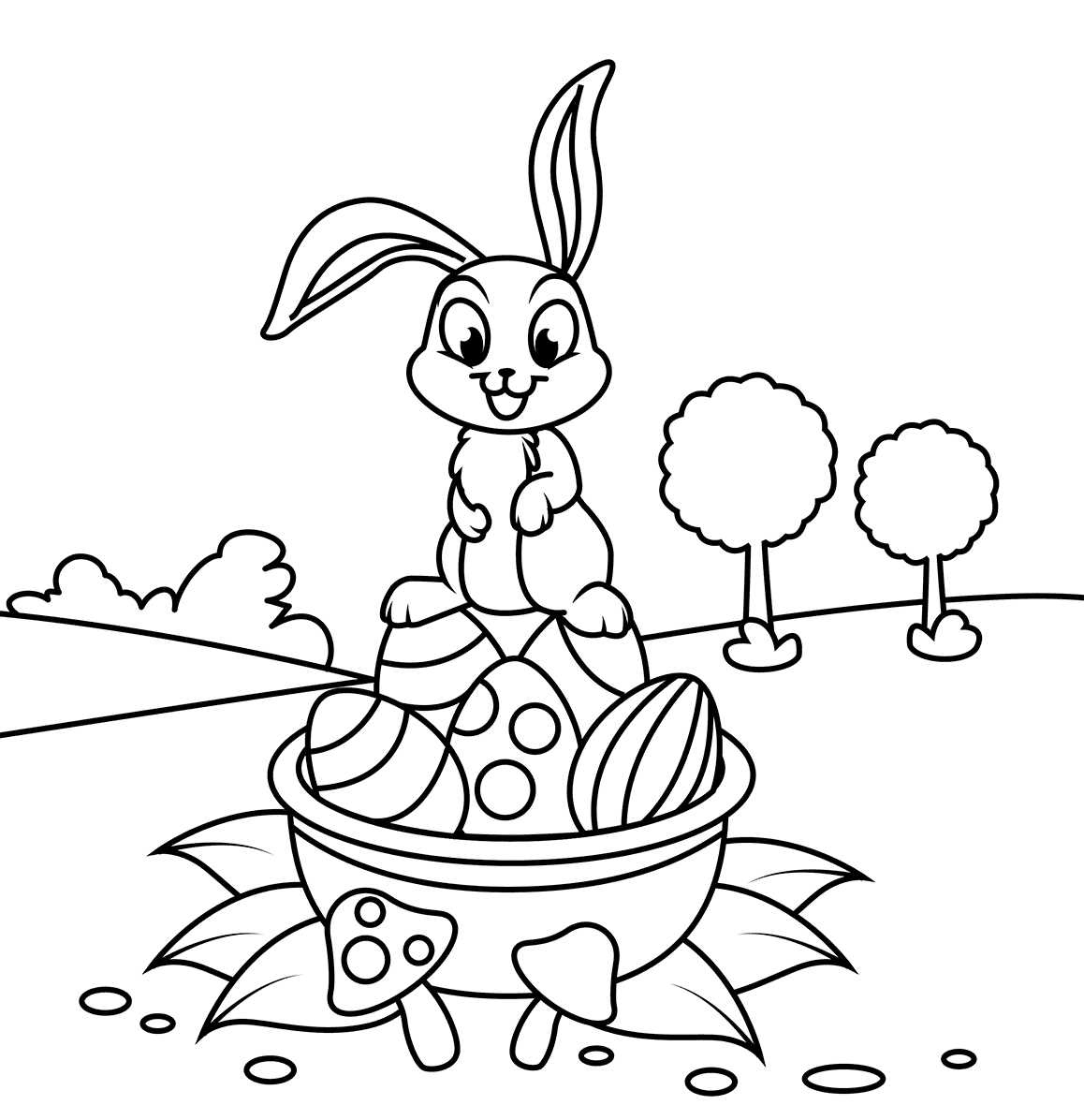 Sød kanin på påskekurv Tegninger til Farvelægning