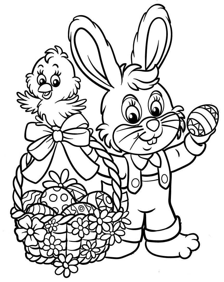Sød påskehare og kylling Tegninger til Farvelægning