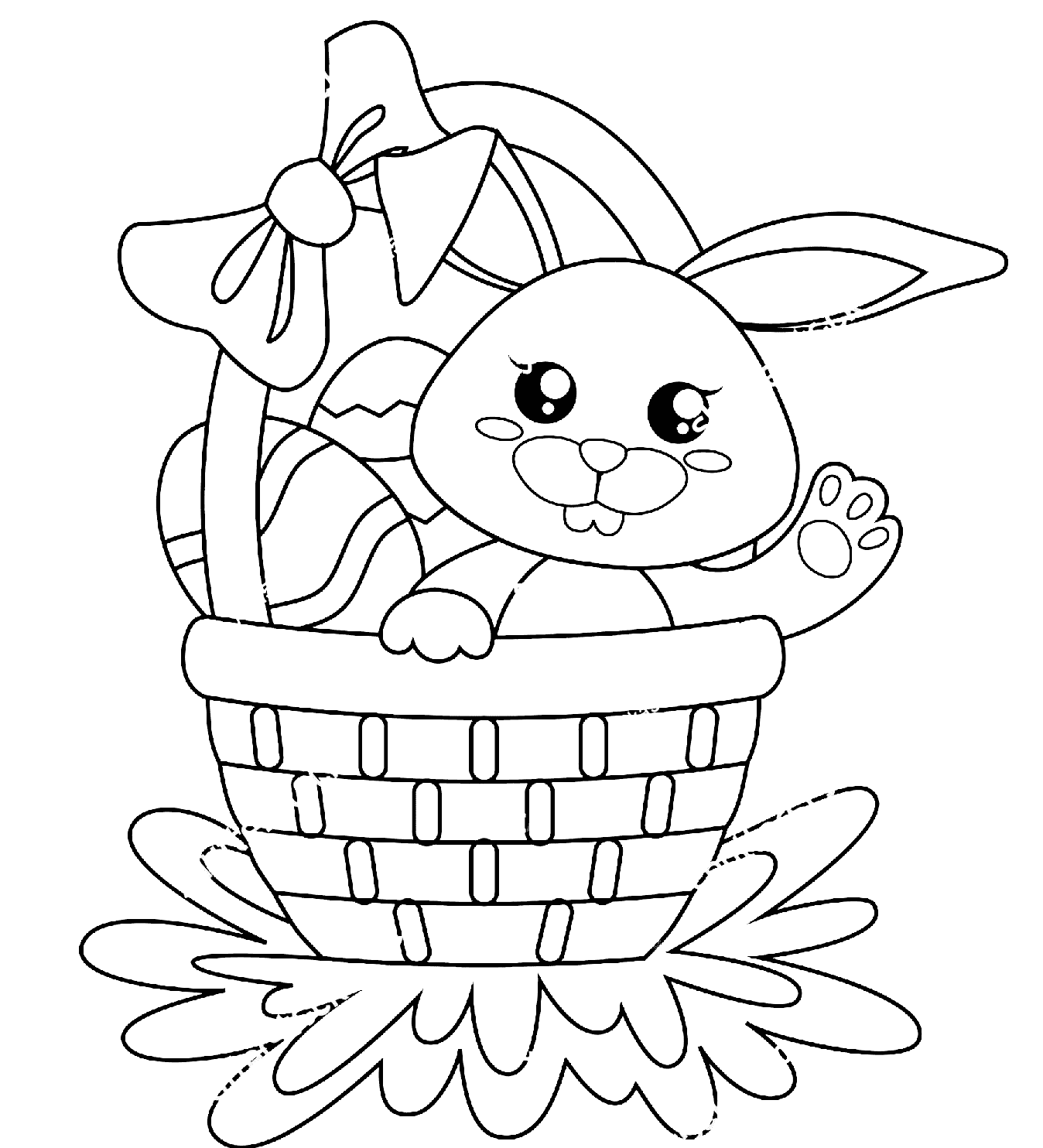 Sød påskehare sidder i kurv med æg Tegninger til Farvelægning