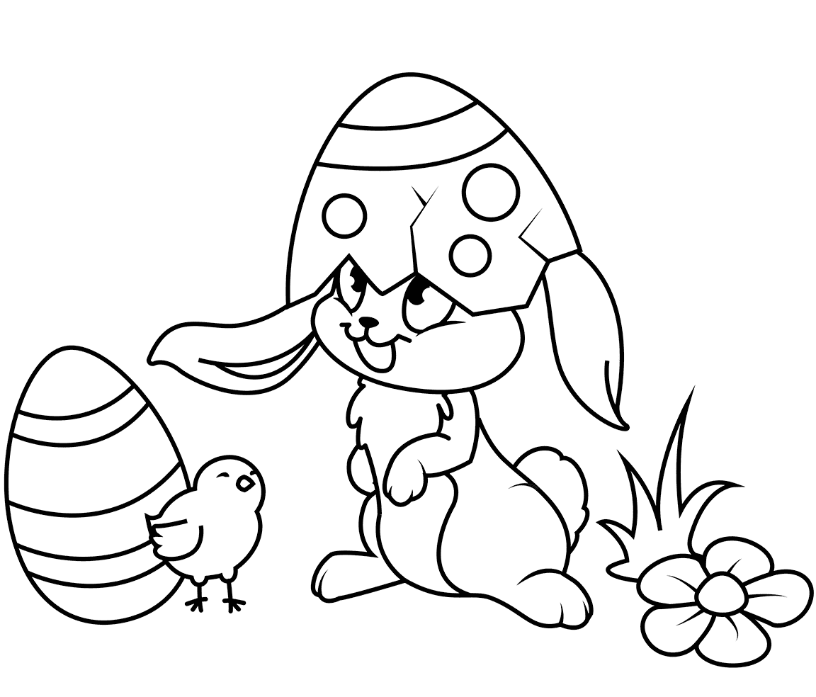 Sød påskekylling og kanin Tegninger til Farvelægning