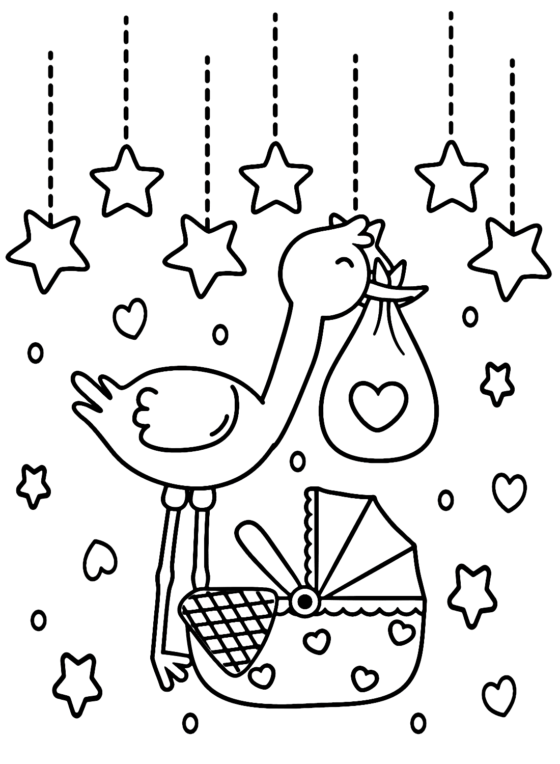 Stork med Cralde Tegninger til Farvelægning