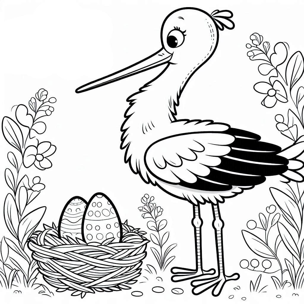 Stork og æg Tegninger til Farvelægning