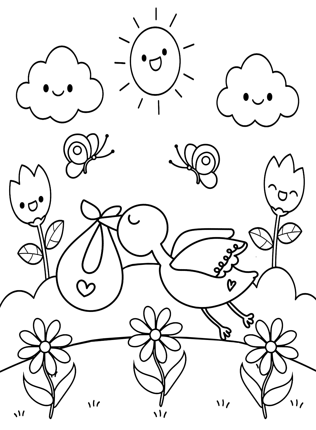 Stork og baby Tegninger til Farvelægning