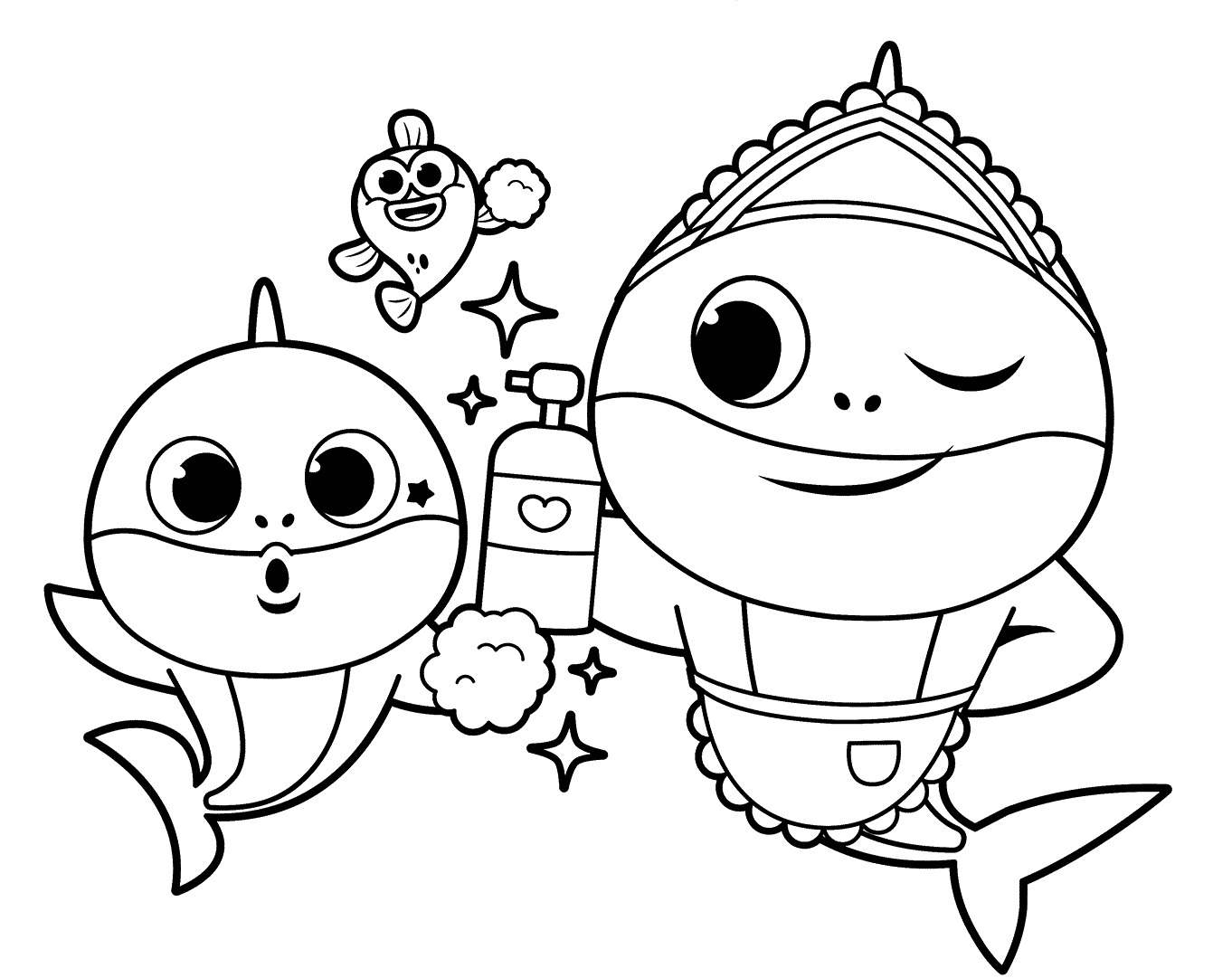 Baby Shark dreng og mor haj vasker hænder Tegninger til Farvelægning