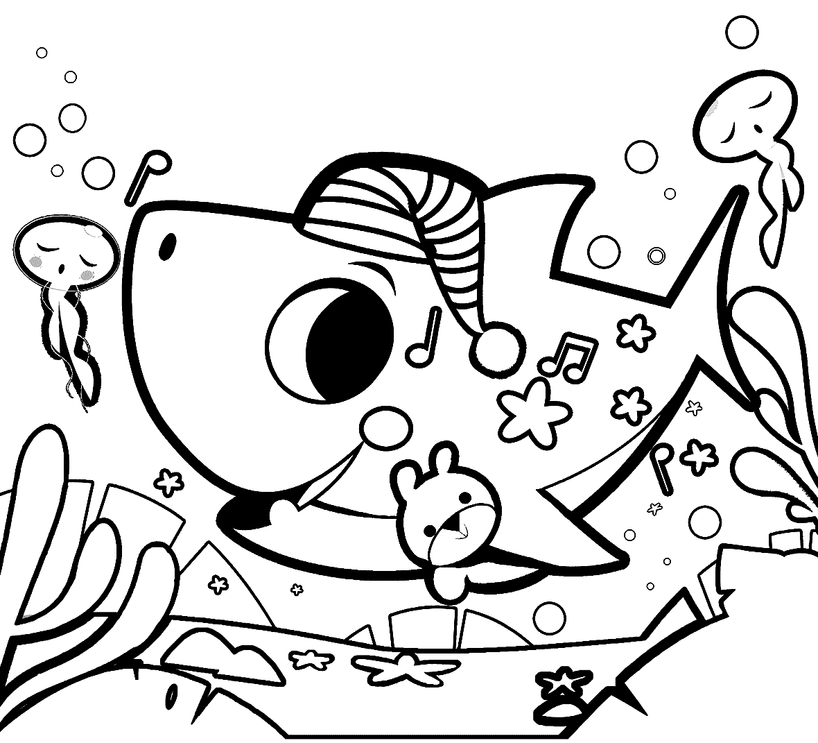 Baby Shark er klar til at sove Tegninger til Farvelægning