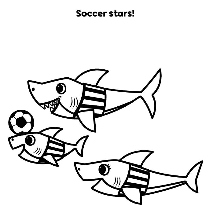 Baby Shark Familie Fodboldstjerner Tegninger til Farvelægning