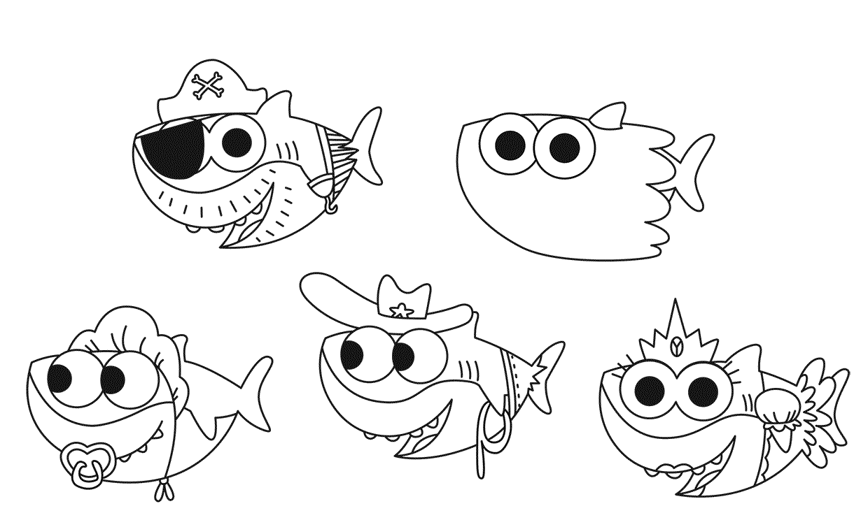 Baby Shark familie Halloween Tegninger til Farvelægning