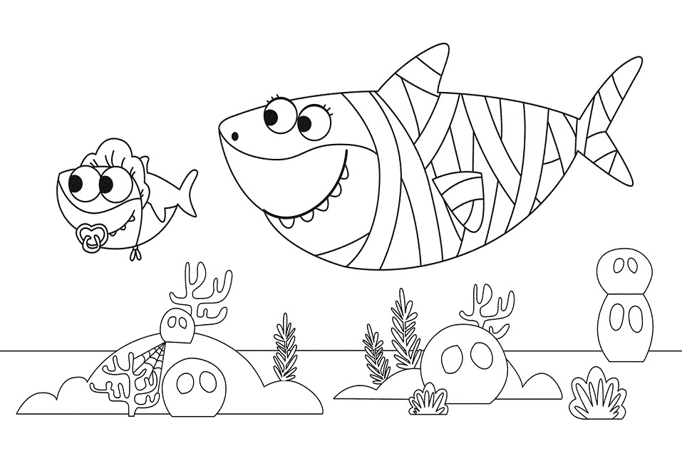 Baby Shark Halloweens sjov Tegninger til Farvelægning