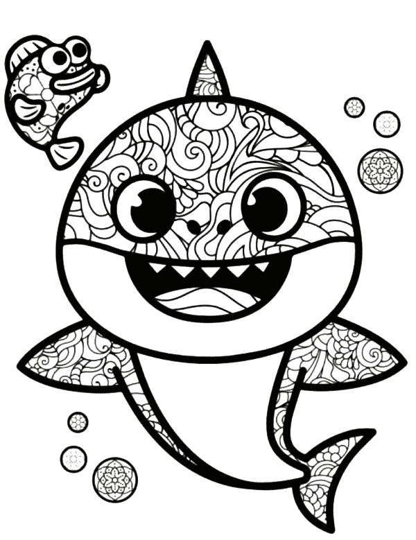 Baby Shark Zentangle Tegninger til Farvelægning
