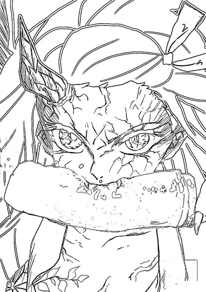 Dæmon Nezuko med bambus Tegninger til Farvelægning