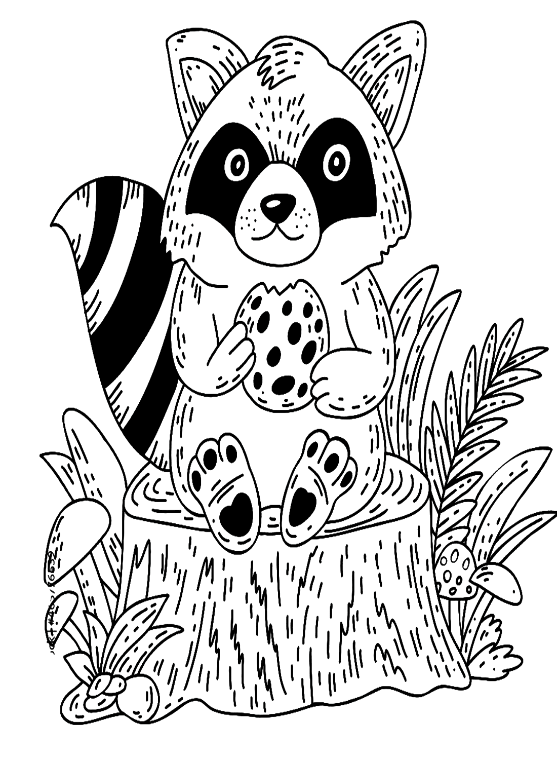 Dejlig vaskebjørn med småkage Tegninger til Farvelægning