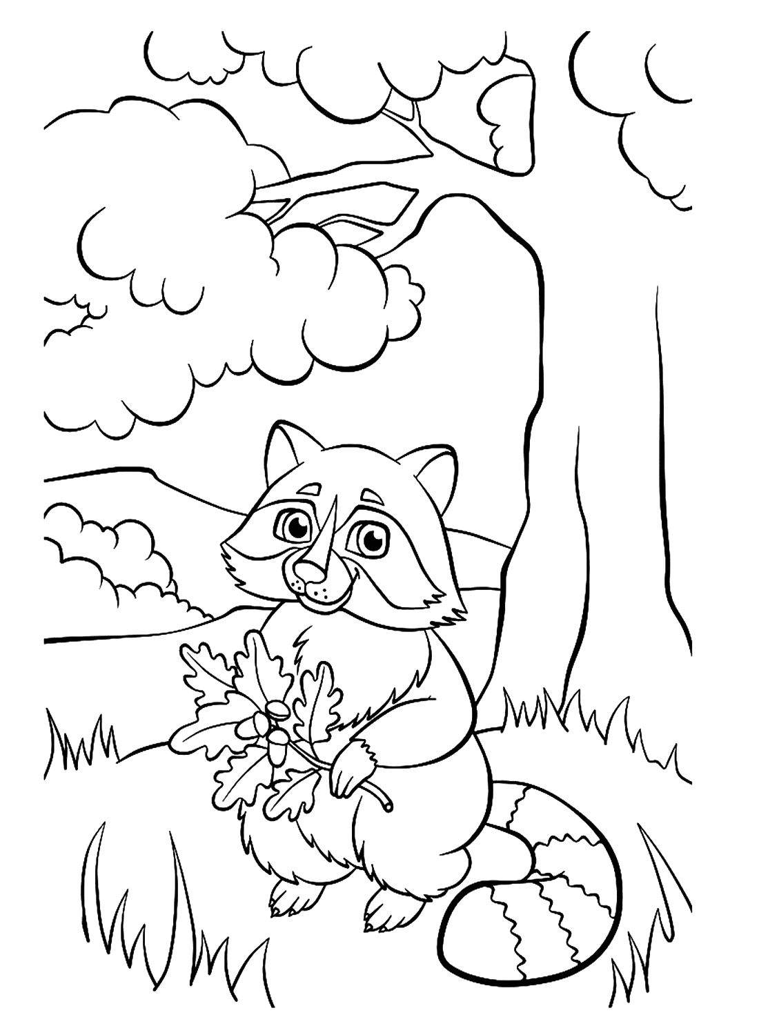 Lille tegneserievaskebjørn i skoven Tegninger til Farvelægning