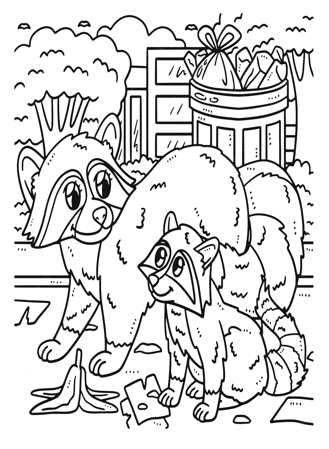 Mor og baby vaskebjørn Tegninger til Farvelægning