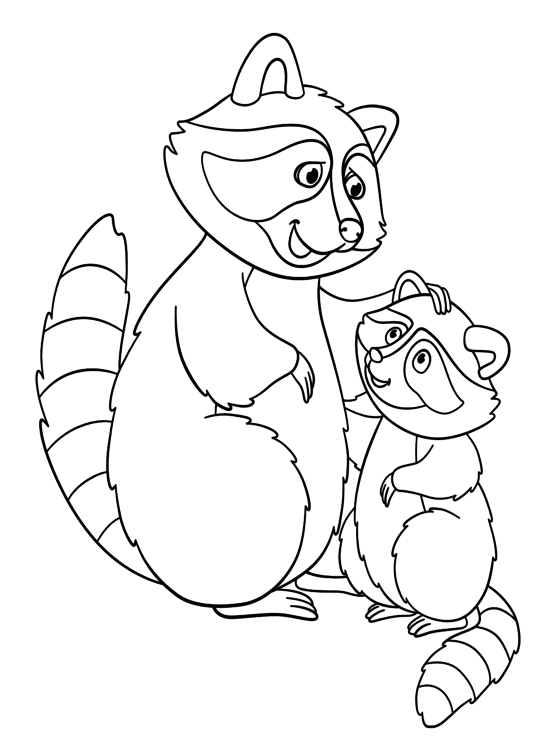 Mor vaskebjørn med sin baby Tegninger til Farvelægning