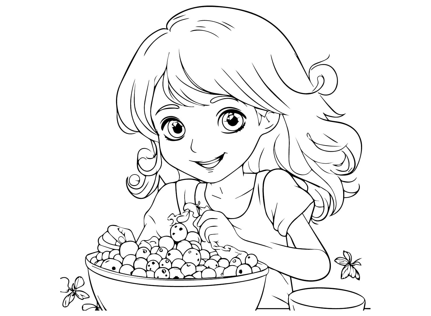 Pige og blåbær Tegninger til Farvelægning