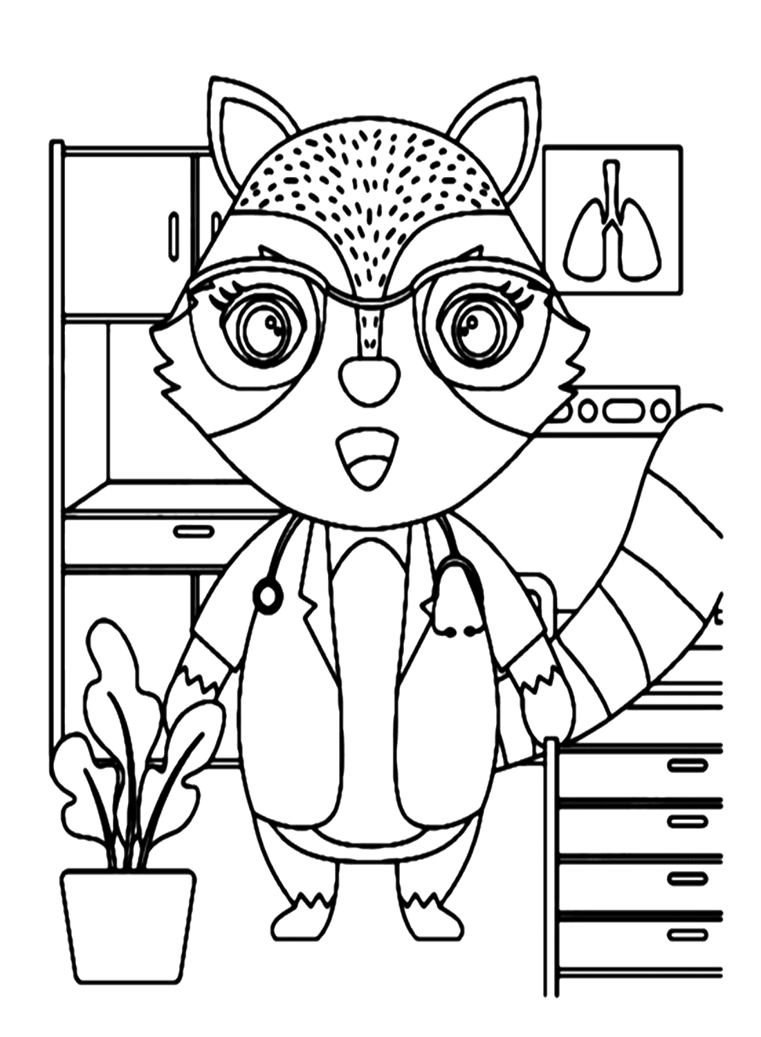 Sød vaskebjørnelæge Tegninger til Farvelægning