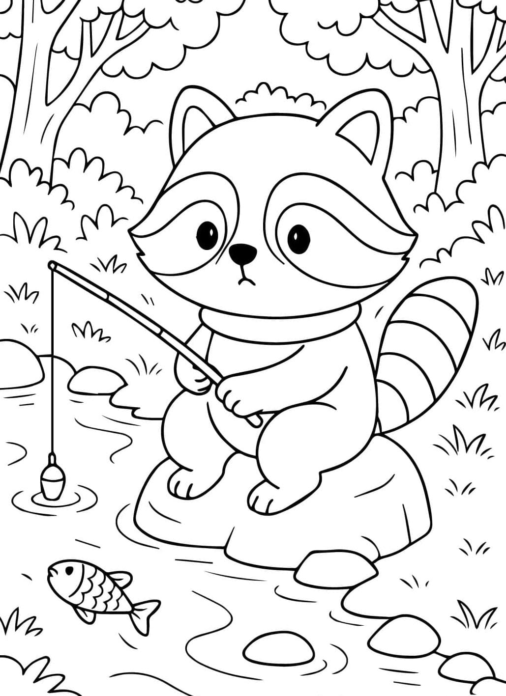 Sødt billede af vaskebjørnefiskeri Tegninger til Farvelægning