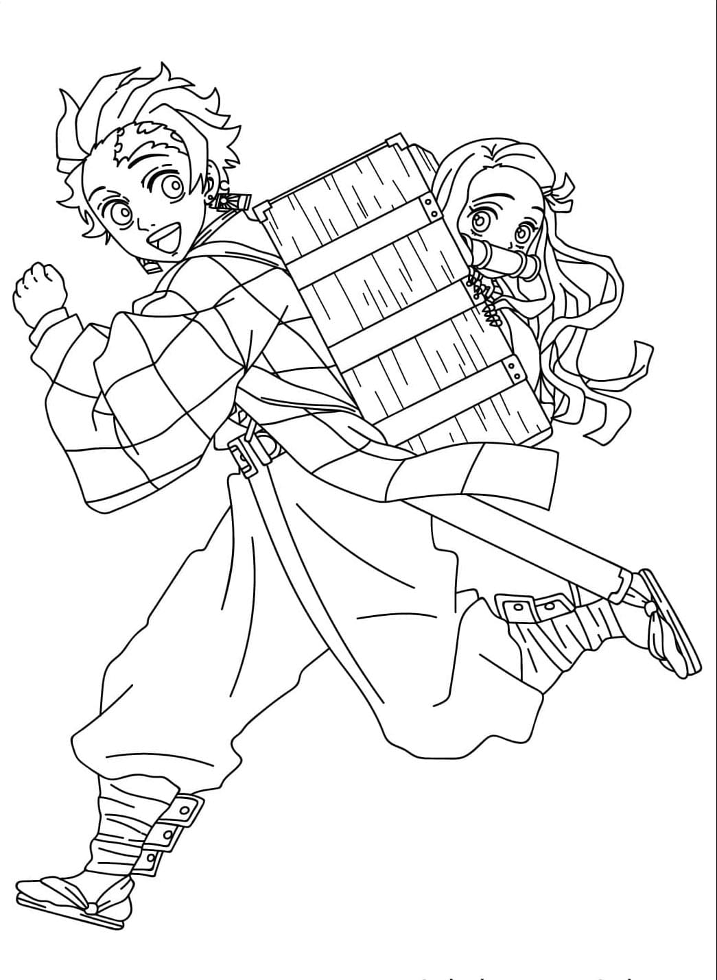 Tanjiro og Nezuko er søde Tegninger til Farvelægning