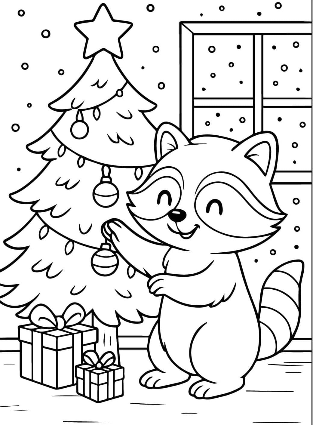 Vaskebjørn og glædelig jul Tegninger til Farvelægning