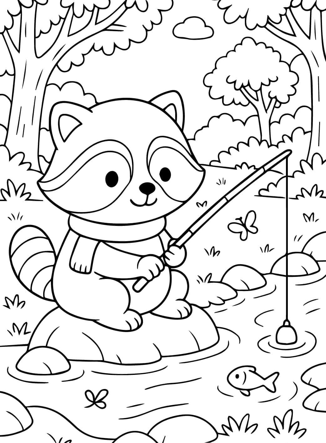 Vaskebjørnefiskeri Tegninger til Farvelægning