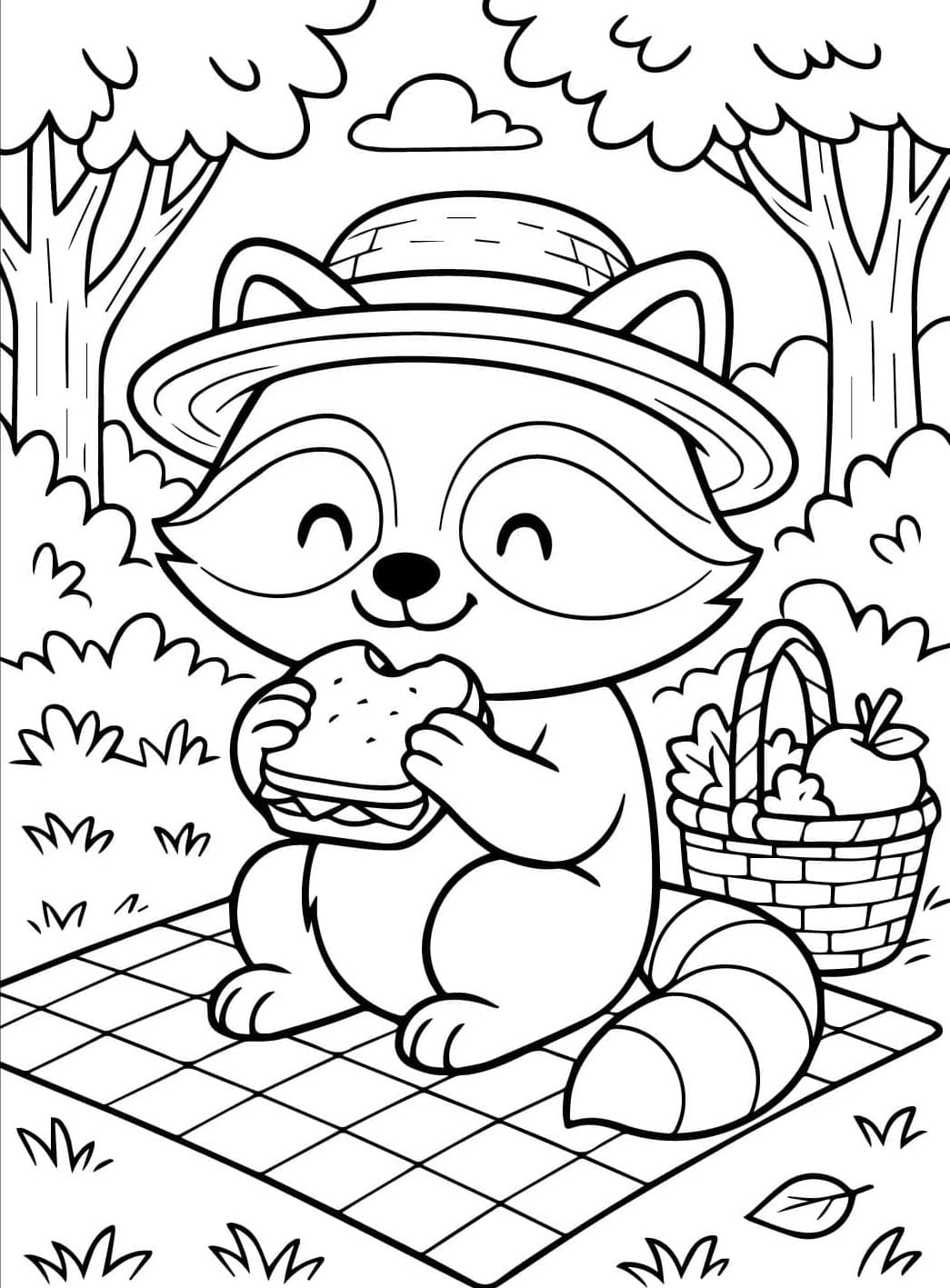 Vaskebjørnepicnic Tegninger til Farvelægning