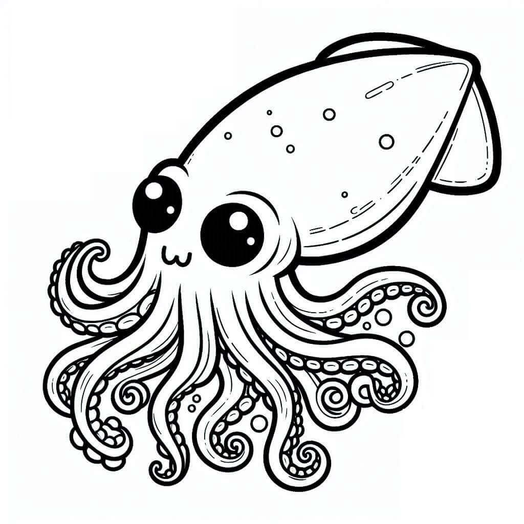 Blæksprutte Kawaii Tegninger til Farvelægning