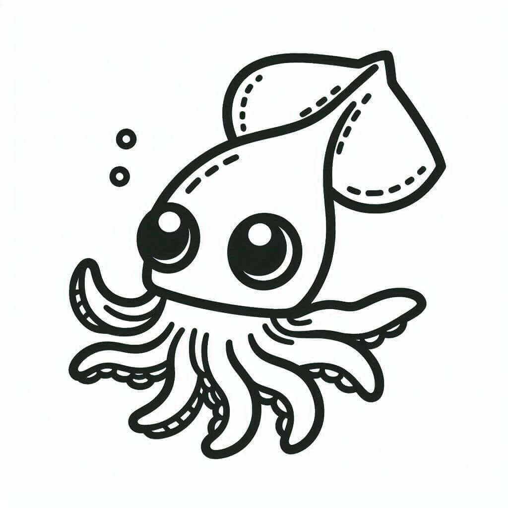 En meget sød blæksprutte Tegninger til Farvelægning