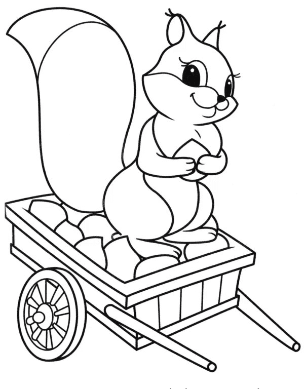 Egern på en vogn med nødder Tegninger til Farvelægning