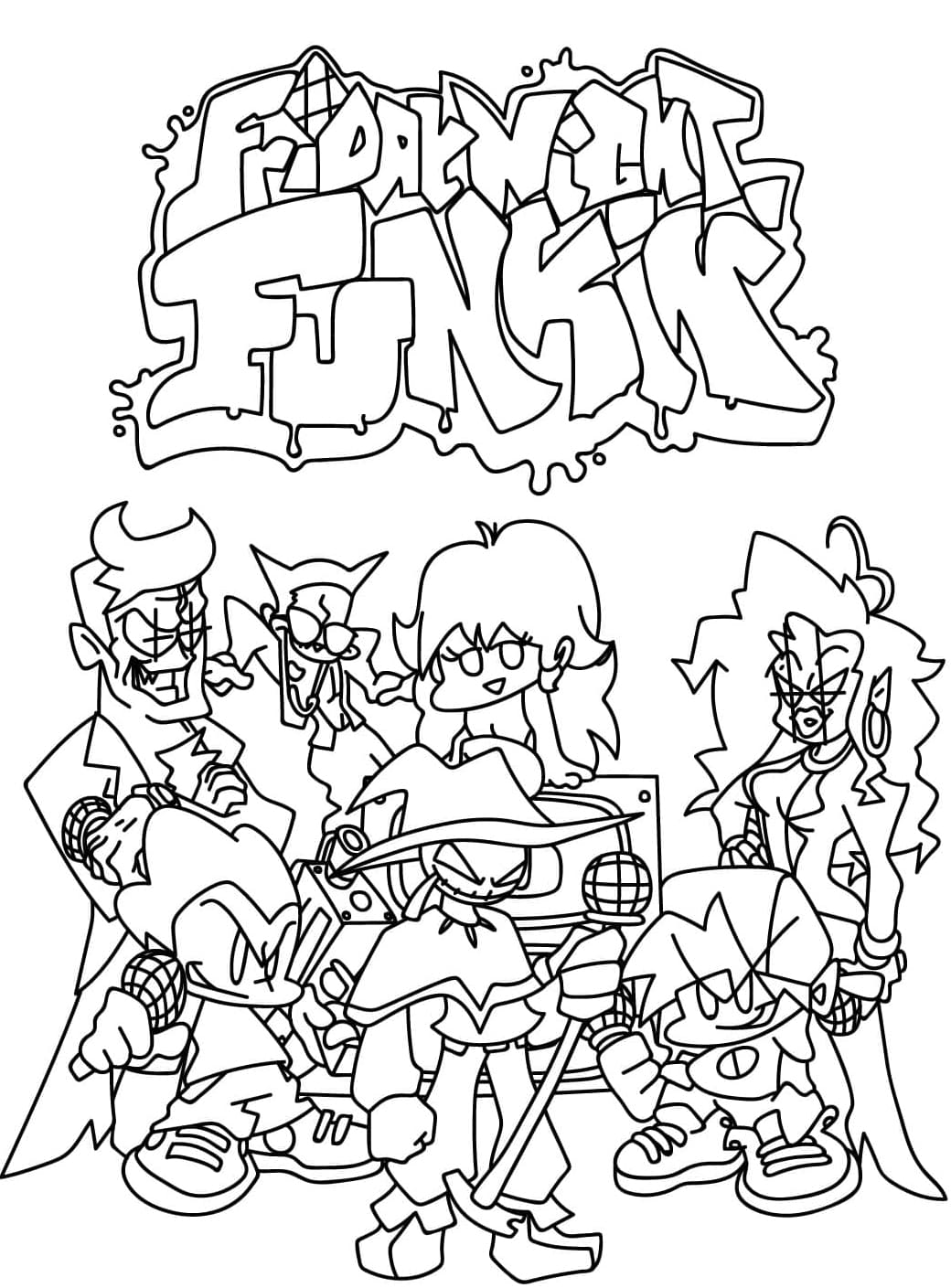 Friday Night Funkin Karakterer Tegninger til Farvelægning