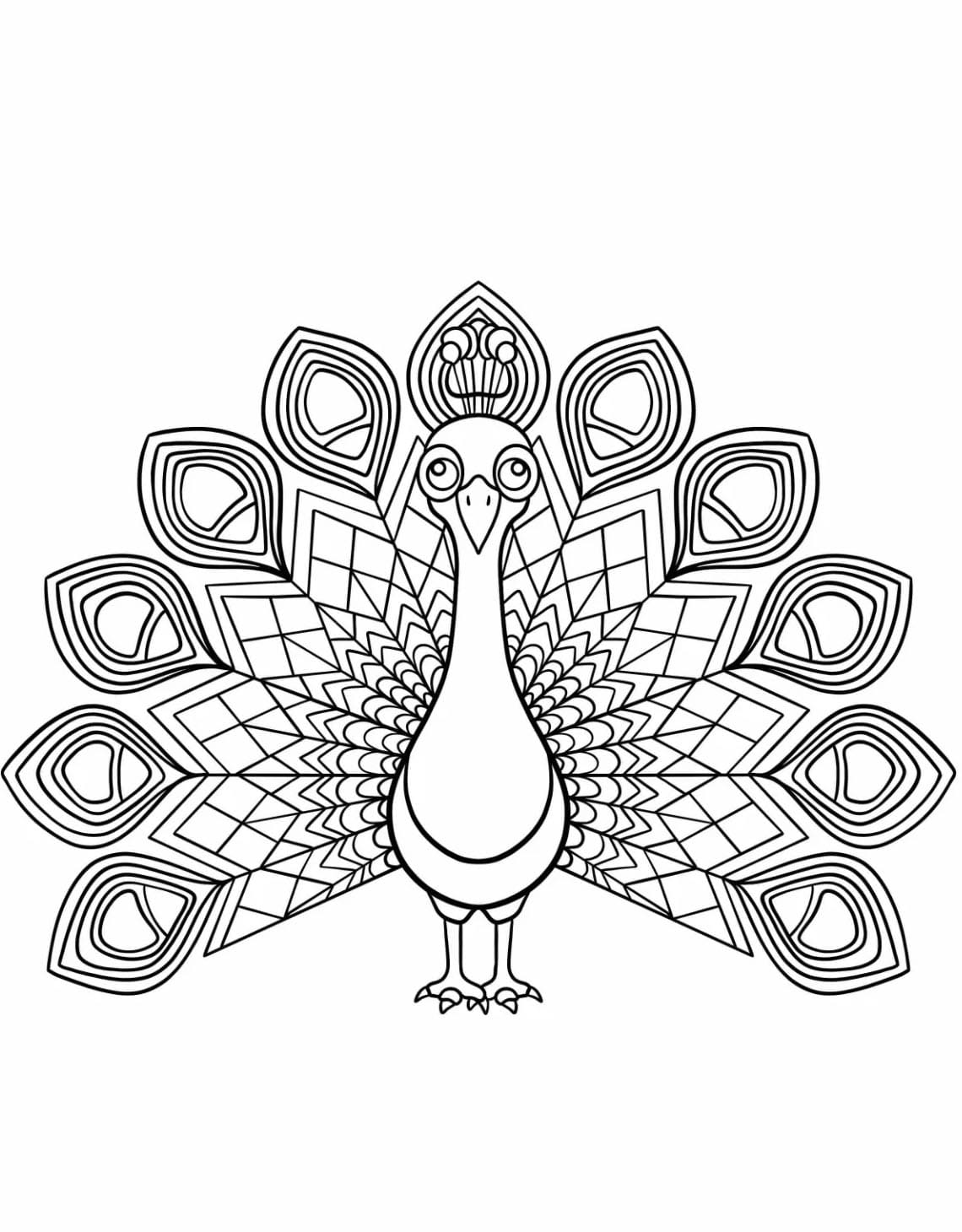 Geometrisk påfugl Tegninger til Farvelægning