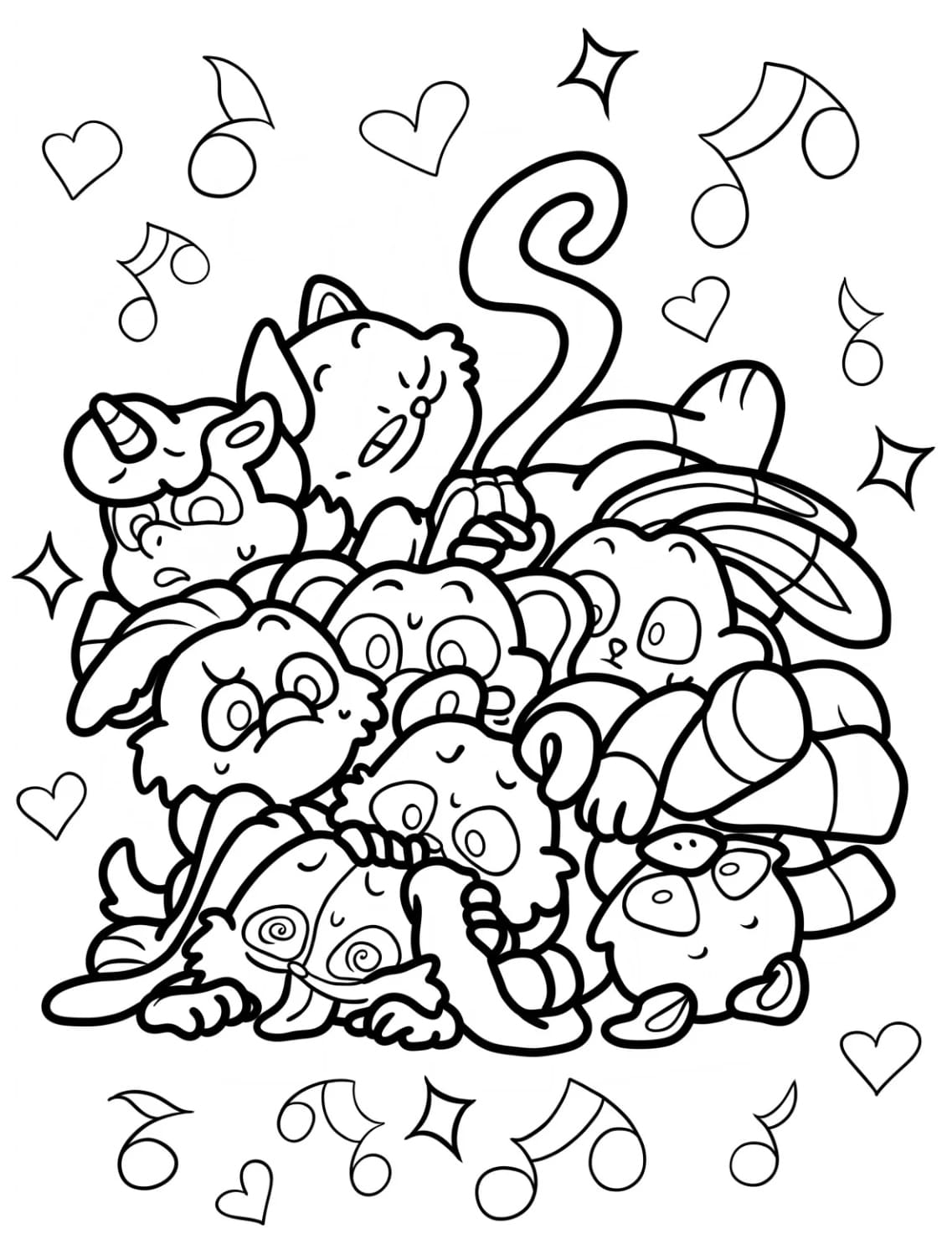 Kawaii Smiling Critters Tegninger til Farvelægning