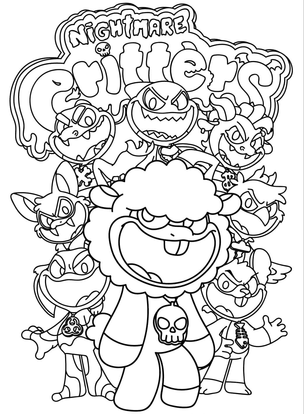 Nightmare Critters Karakterer Tegninger til Farvelægning