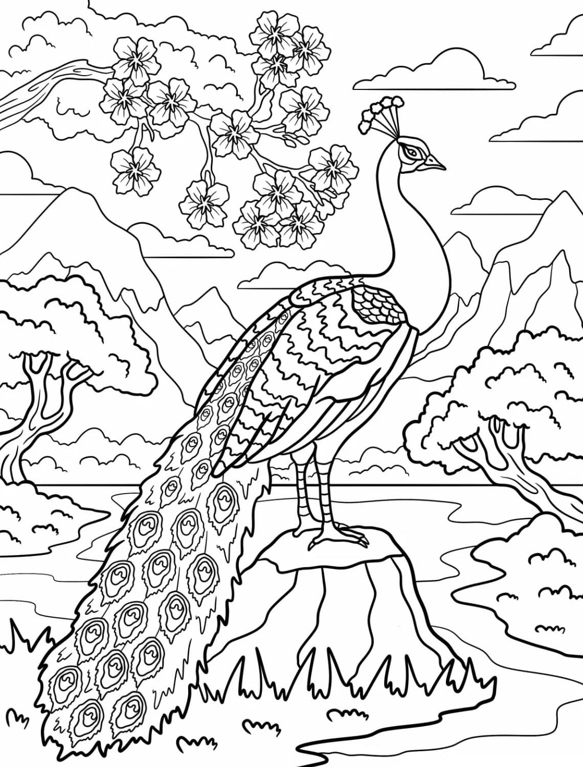 Påfuglebjerget Tegninger til Farvelægning