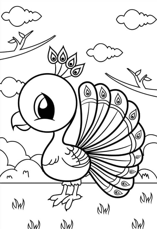 Smilende påfugl gratis Tegninger til Farvelægning